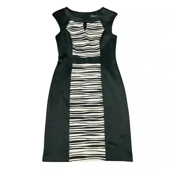 2/$12 Connected Apparel Dress Size 6 Black Pink Textured Stripes Shiny Knit - Picture 1 of 13